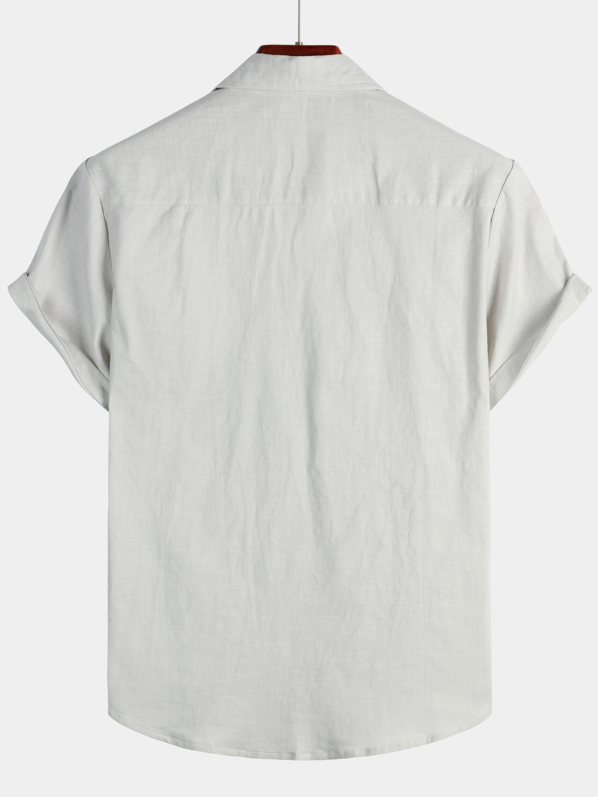 Men's Solid Color Linen Cotton Pocket Casual Short Sleeve Shirt
