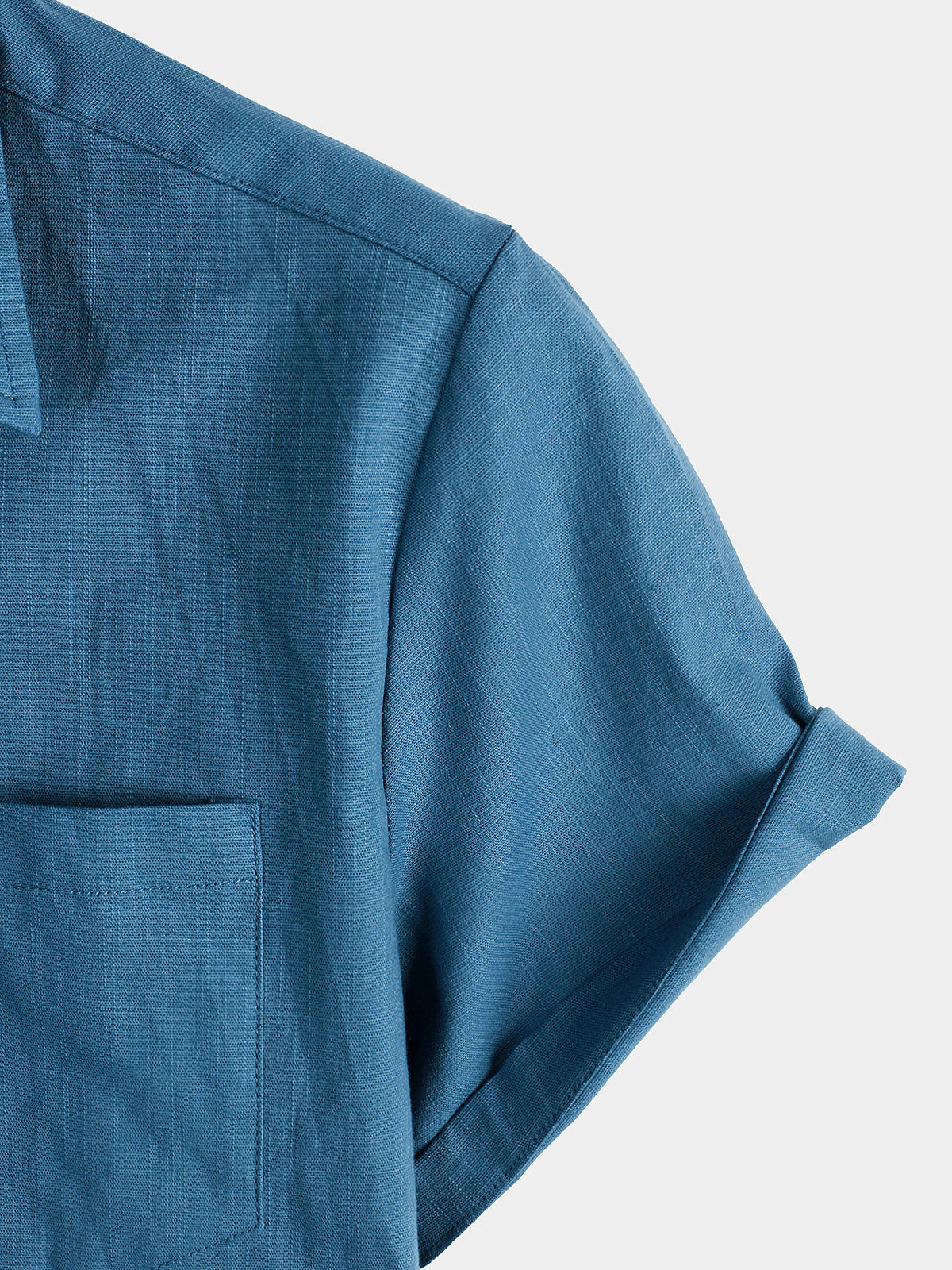 Men's Solid Color Linen Cotton Pocket Casual Short Sleeve Shirt