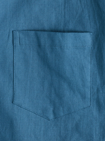 Men's Solid Color Linen Cotton Pocket Casual Short Sleeve Shirt