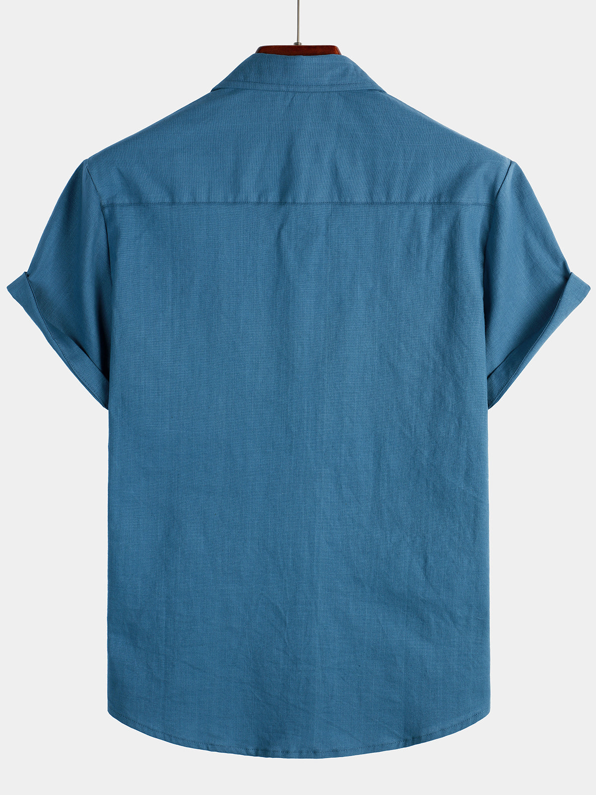 Men's Solid Color Linen Cotton Pocket Casual Short Sleeve Shirt