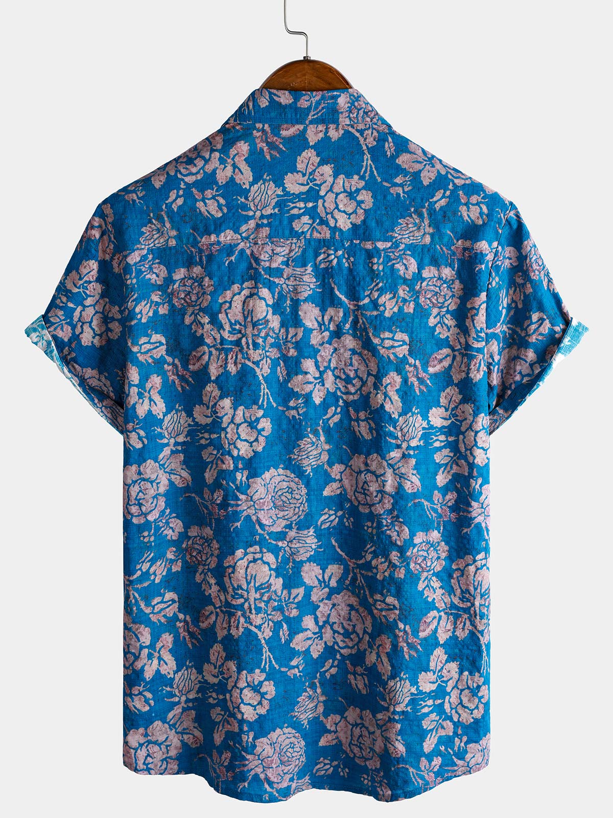 Men's Retro Botanical Print Short Sleeve Button Down Resort Shirt