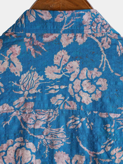 Men's Retro Botanical Print Short Sleeve Button Down Resort Shirt