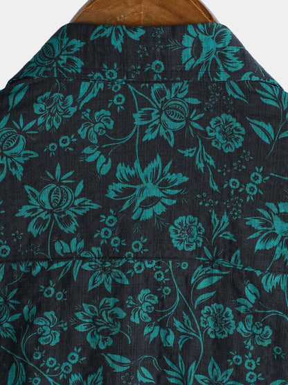 Men's Tropical Botanical Print Short Sleeve Button Down Vacation Resort Shirt