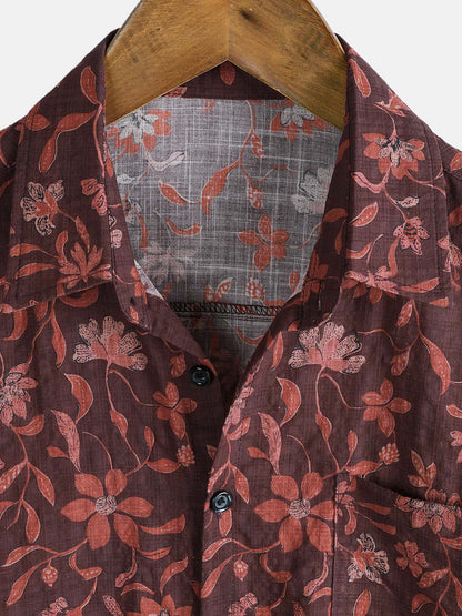 Men's Lightweight Breathable Cotton Botanical Graphic Summer Casual Shirt