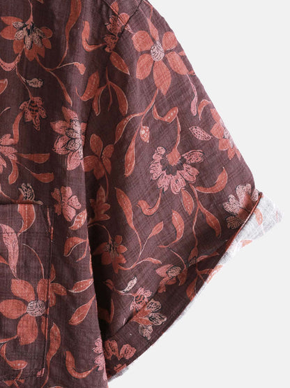 Men's Lightweight Breathable Cotton Botanical Graphic Summer Casual Shirt