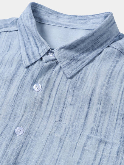Men’s Light Blue Striped Short Sleeve Breathable Cool Casual Summer Shirt