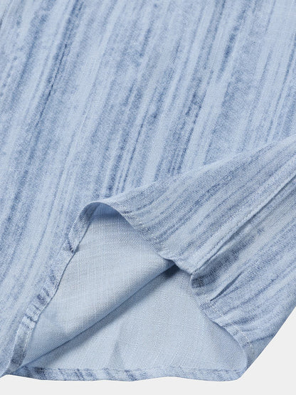 Men’s Light Blue Striped Short Sleeve Breathable Cool Casual Summer Shirt