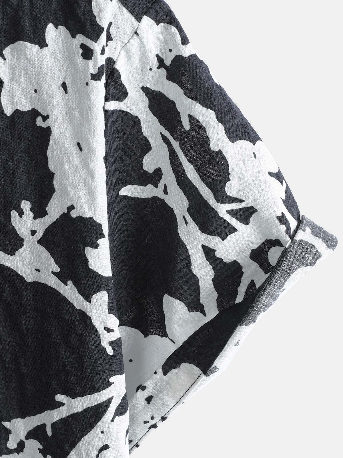 Men's Black and White Hawaiian Floral Breathable Cotton Casual Button Down Shirt