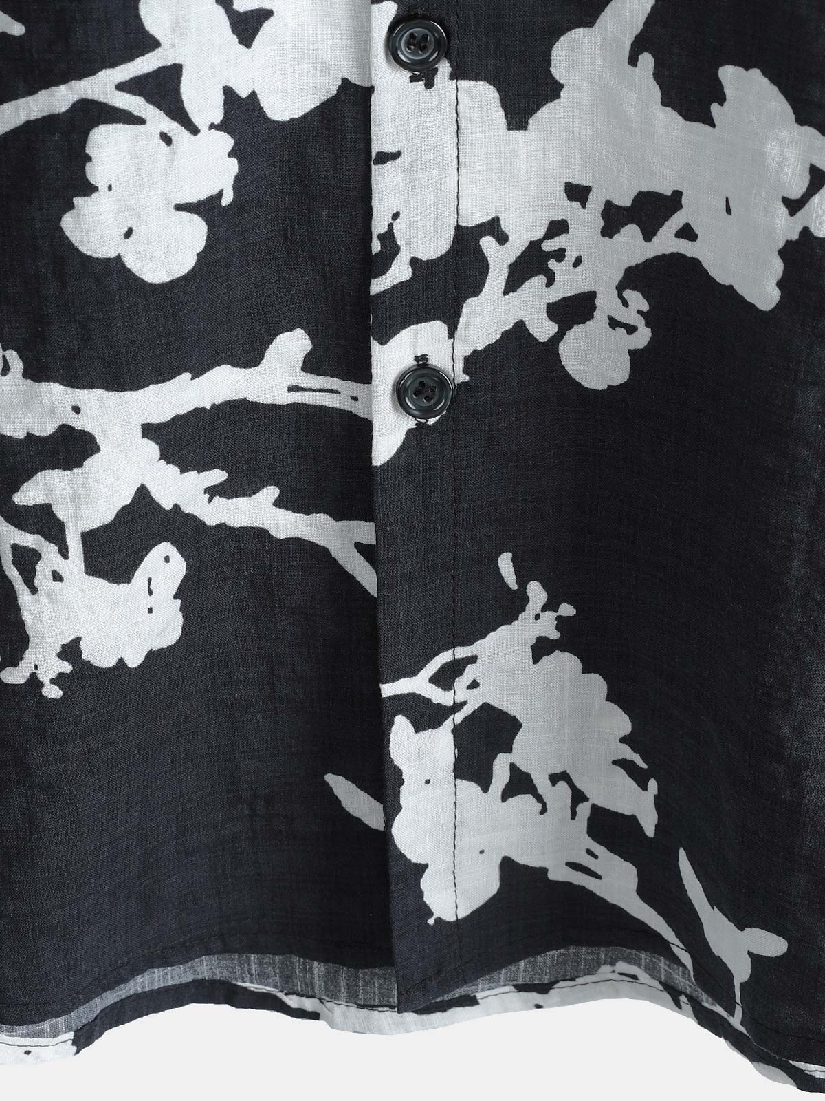Men's Black and White Hawaiian Floral Breathable Cotton Casual Button Down Shirt