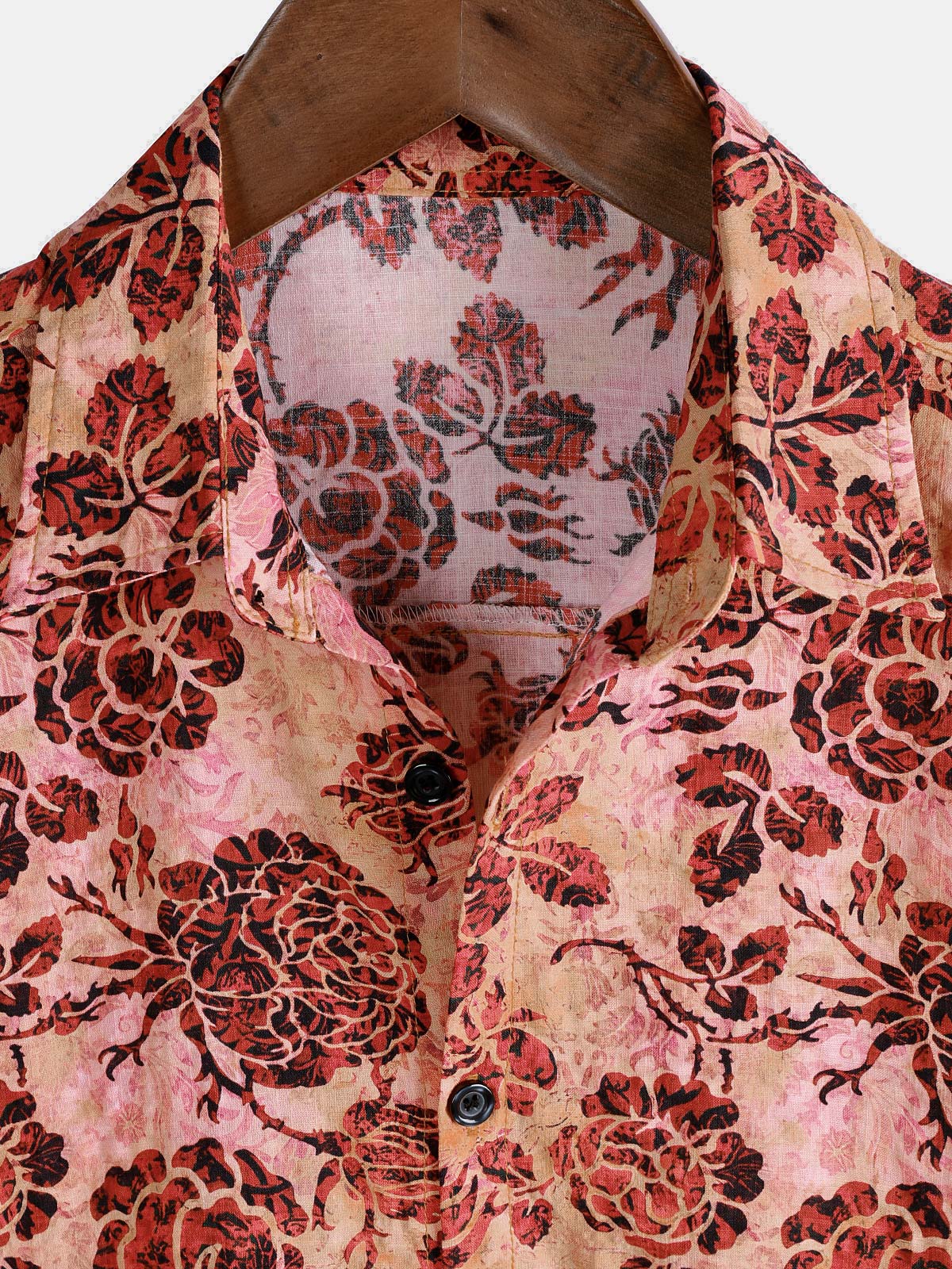 Men's Retro Rose Floral Print Short Sleeve Button Down Vacation Beach Shirt