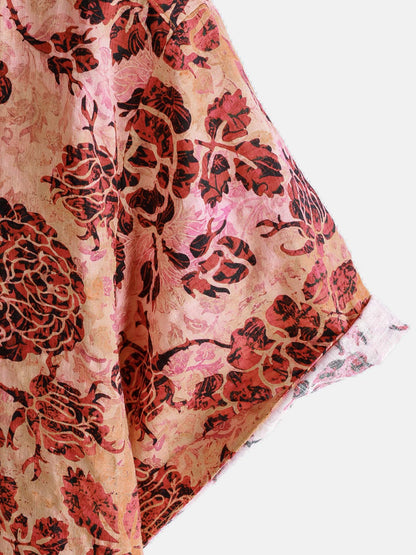 Men's Retro Rose Floral Print Short Sleeve Button Down Vacation Beach Shirt
