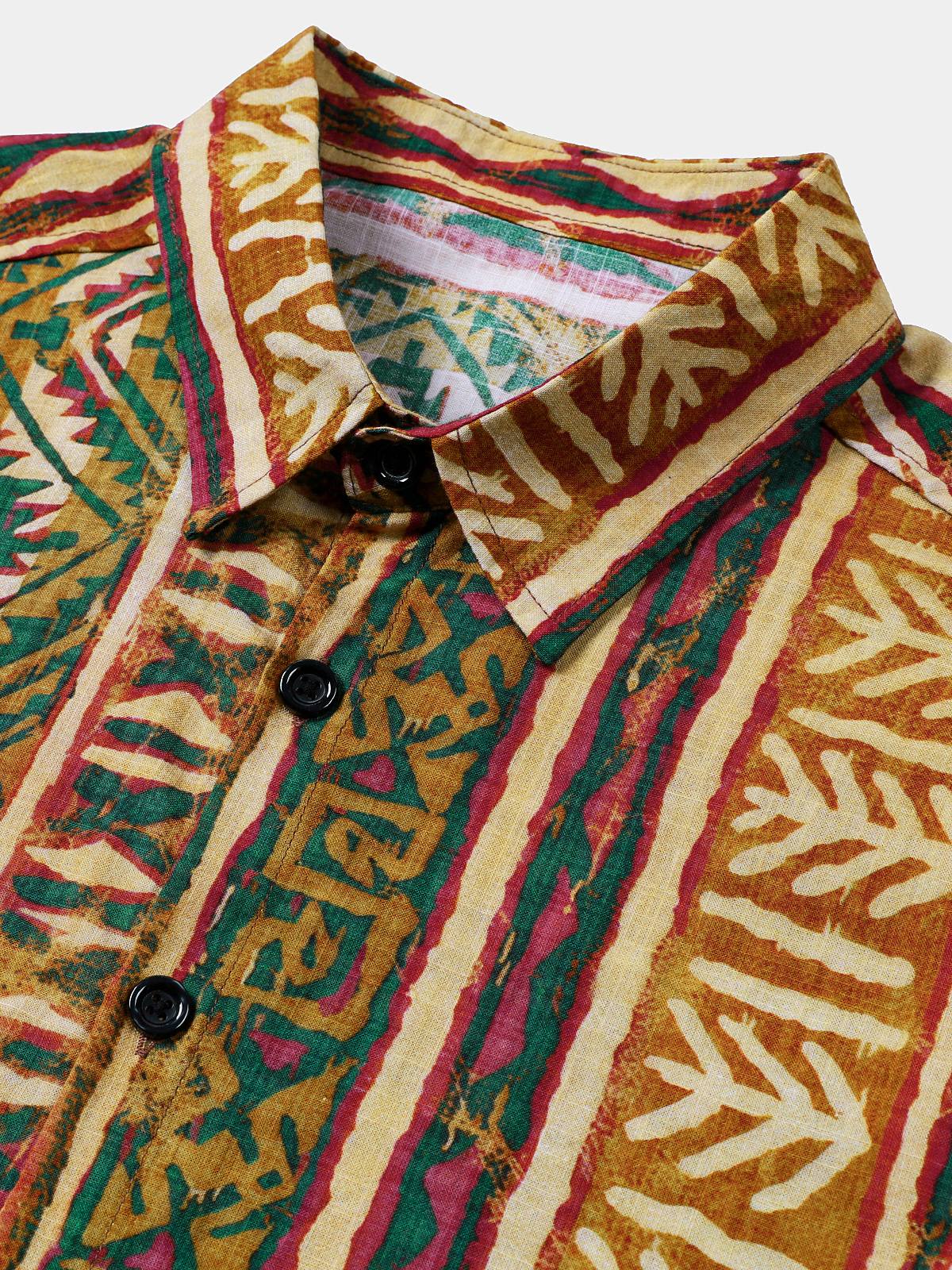 Men’s Tribal Striped Short Sleeve Vintage Casual Shirt