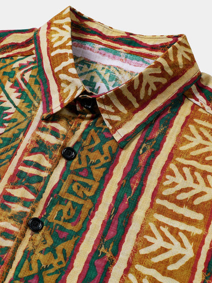 Men’s Tribal Striped Short Sleeve Vintage Casual Shirt