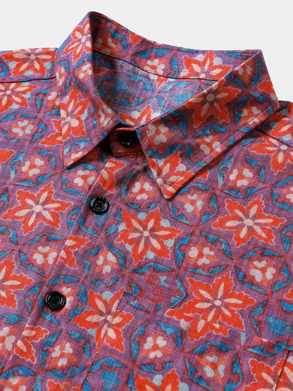 Men’s Vintage Pattern Floral Short Sleeve Lightweight Casual Shirt
