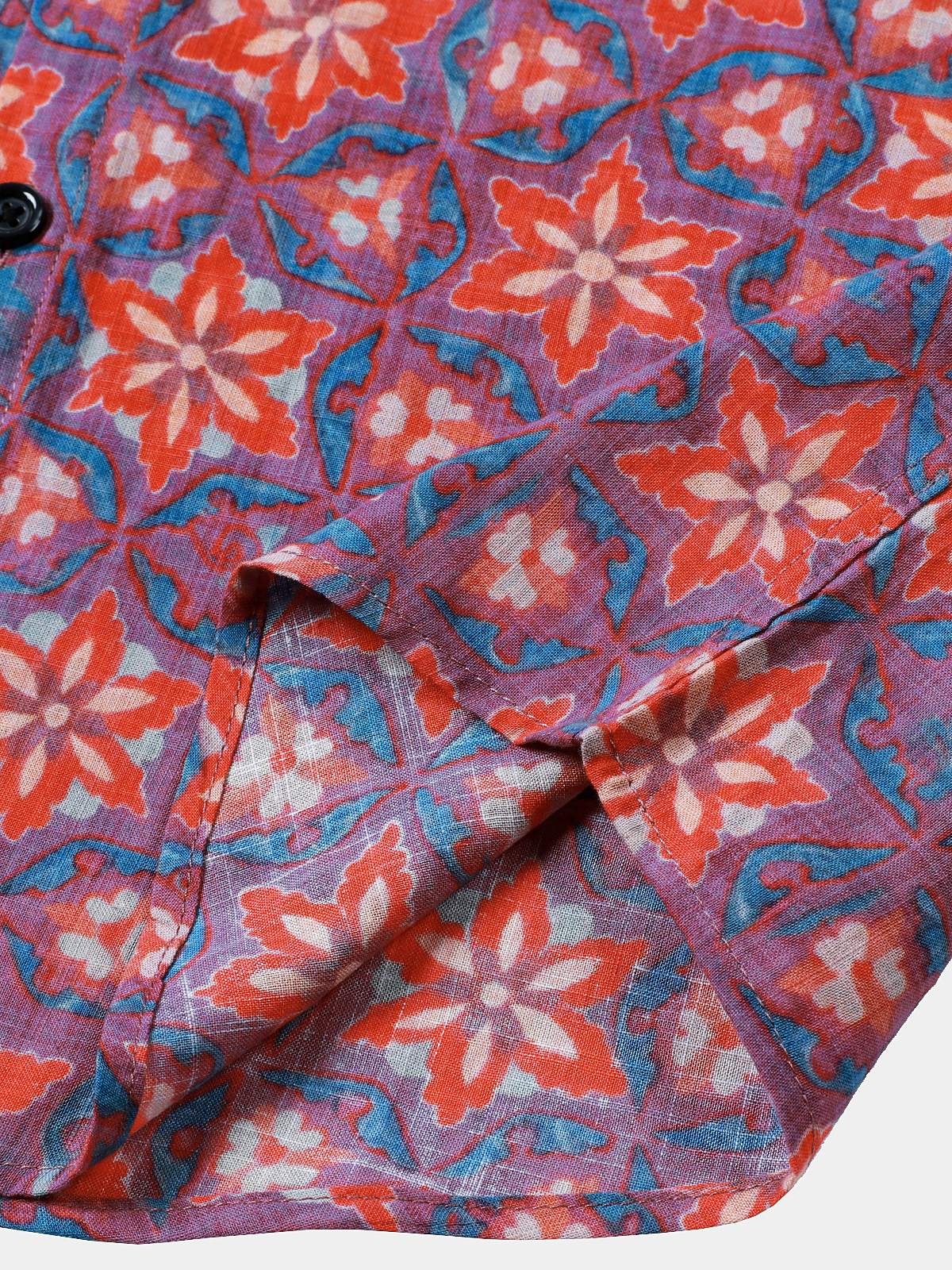 Men’s Vintage Pattern Floral Short Sleeve Lightweight Casual Shirt