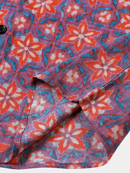 Men’s Vintage Pattern Floral Short Sleeve Lightweight Casual Shirt