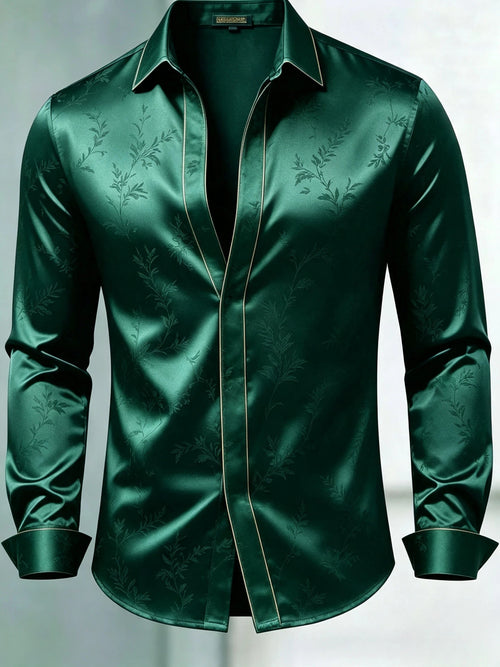 Men's Luxury Glossy Satin Long Sleeve Gradient Burgundy Dress Shirt