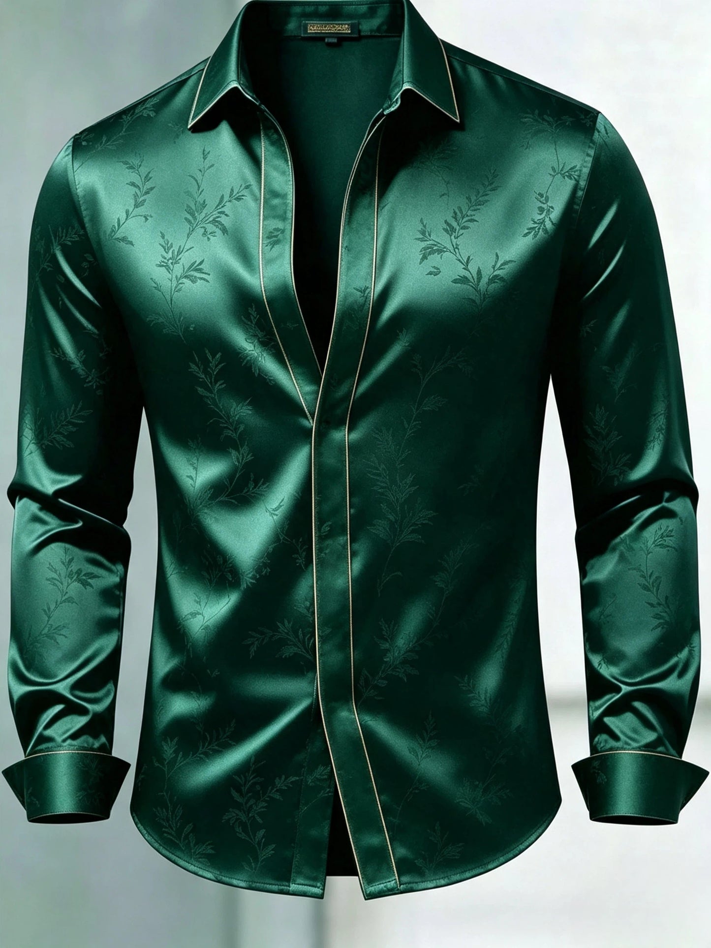 Men's Luxury Glossy Satin Long Sleeve Gradient Burgundy Dress Shirt