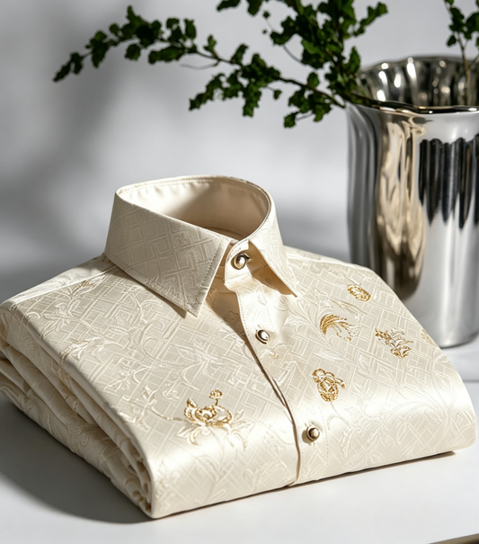 Men's Satin Luxury Vintage Business Long Sleeve Shirt