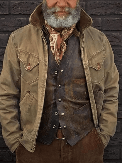 Men's Western Outdoor Vintage Multi-Pocket Jacket