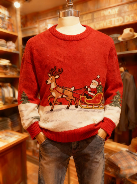 Men's Crew Neck Holiday Print Knit Sweater