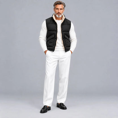 Men's Solid Color Stand Collar Zipper Sherpa Fleece Lined Reversible Puffer Vest
