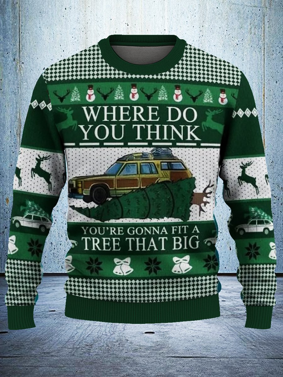 Funny Christmas Vacation Ugly Sweater With Tree Quote, Bend Over I'll Show You Holiday Pullover