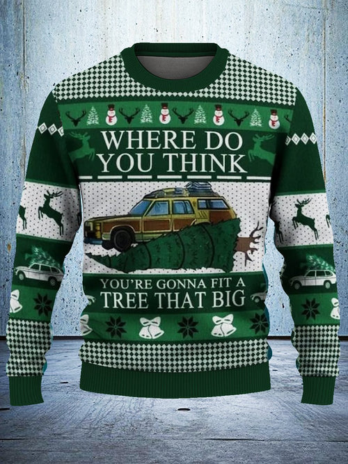 Funny Christmas Vacation Ugly Sweater With Tree Quote, Bend Over I'll Show You Holiday Pullover
