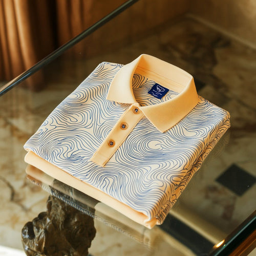 Men's Business Casual Jacquard Button Short Sleeve Polo Shirt