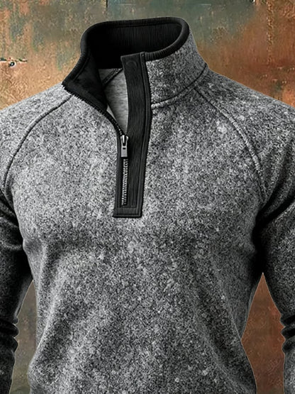 Men's Retro Contrast Color Comfort Zip-Up Sweatshirt