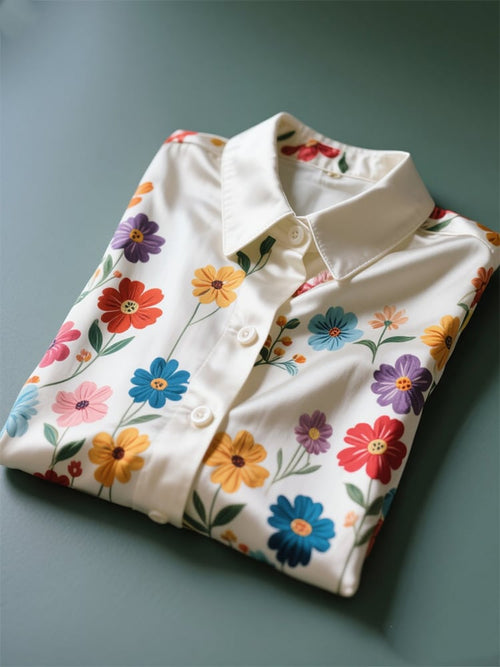 Men's Business Casual Floral Lapel Short Sleeve Shirt