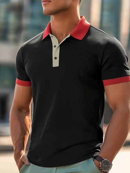 Men'S Casual Classic Contrast Color Print Business Short-Sleeved Polo Shirt