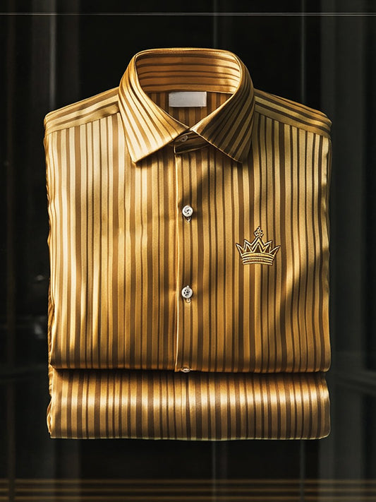 Men's Silk Stripe Luxury Business Long Sleeve Shirt