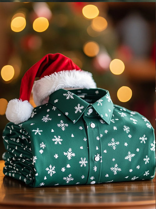 Christmas Men's Business Luxury Snowflake Long Sleeve Shirt