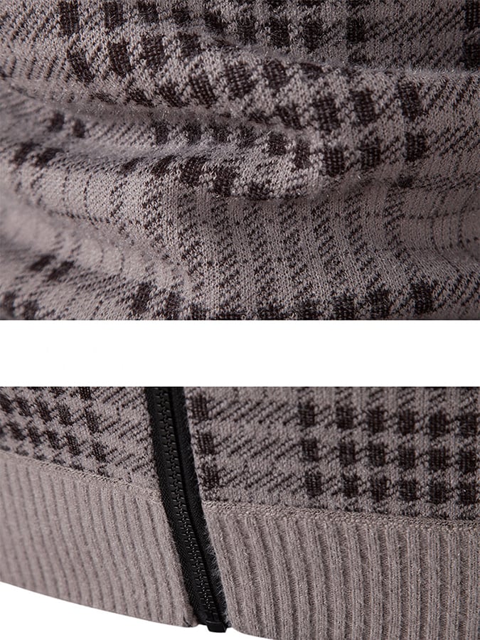 Men's Fashionable Plaid Design Warm Zipper Sweater Jacket