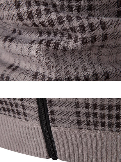 Men's Fashionable Plaid Design Warm Zipper Sweater Jacket