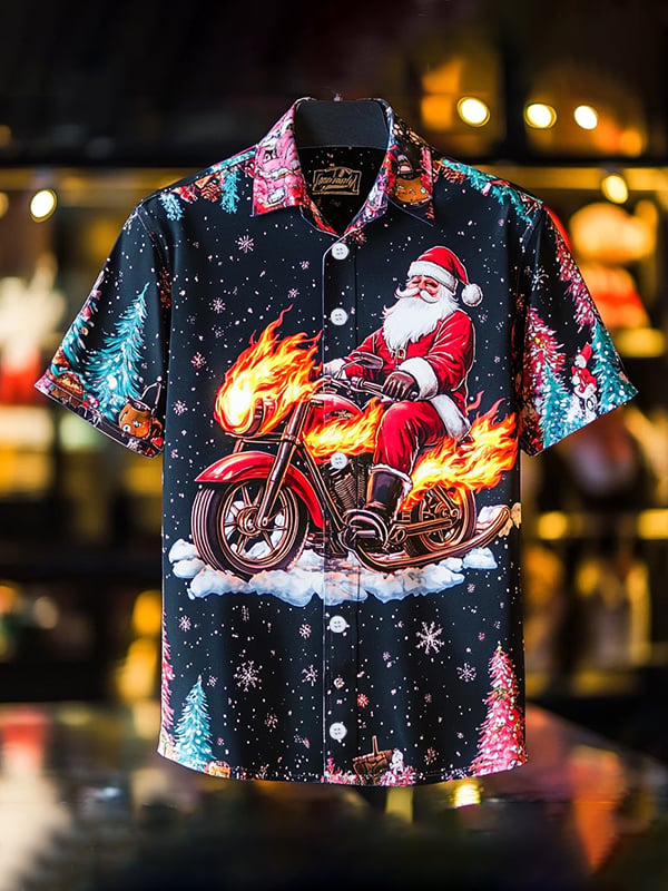 Men's Vintage Christmas Belle Print Lapel Shirt