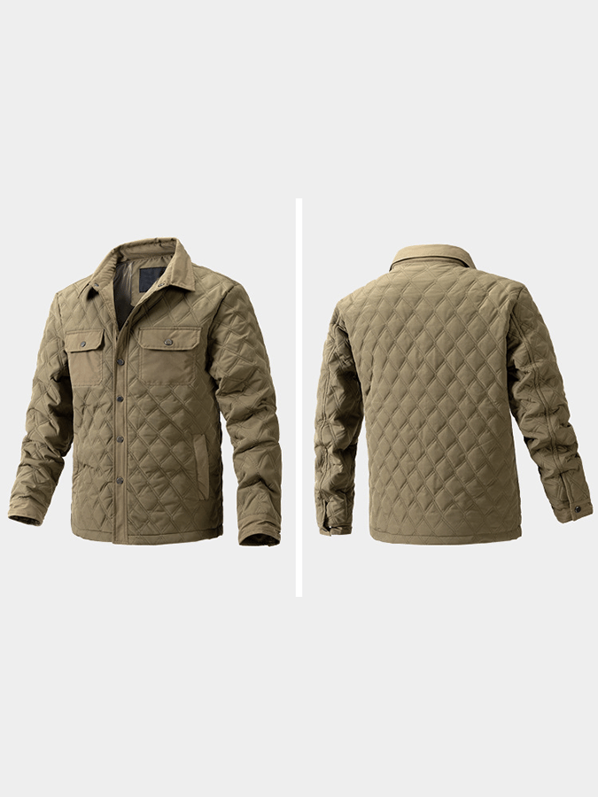 Men's Retro Diamond Pleated Cotton Multi-Pocket Casual Cotton Jacket