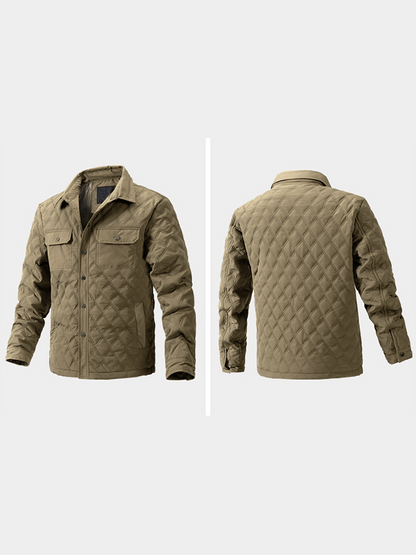 Men's Retro Diamond Pleated Cotton Multi-Pocket Casual Cotton Jacket