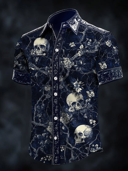 Men's Casual Art Dark Fabric Skull Print Shirt