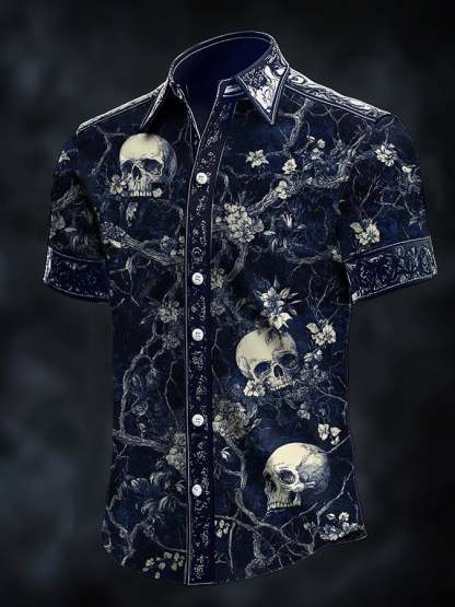 Men's Casual Art Dark Fabric Skull Print Shirt