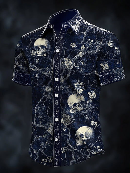 Men's Casual Art Dark Fabric Skull Print Shirt