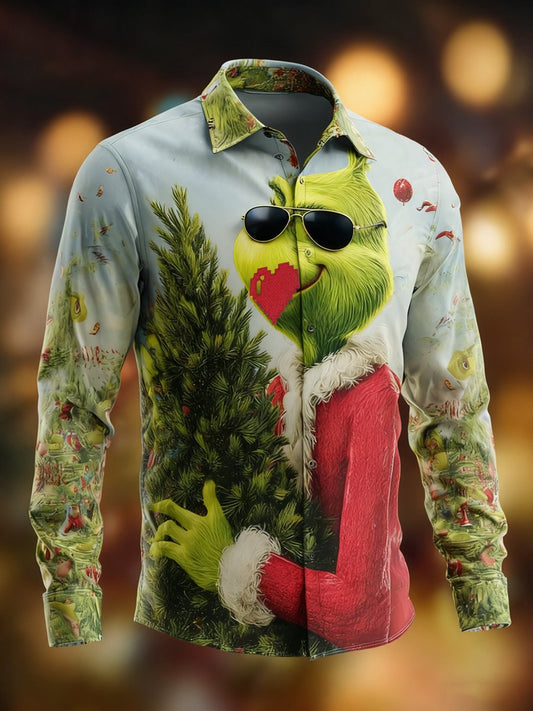 Men's Christmas Green Evergreen Long-Sleeved Shirt