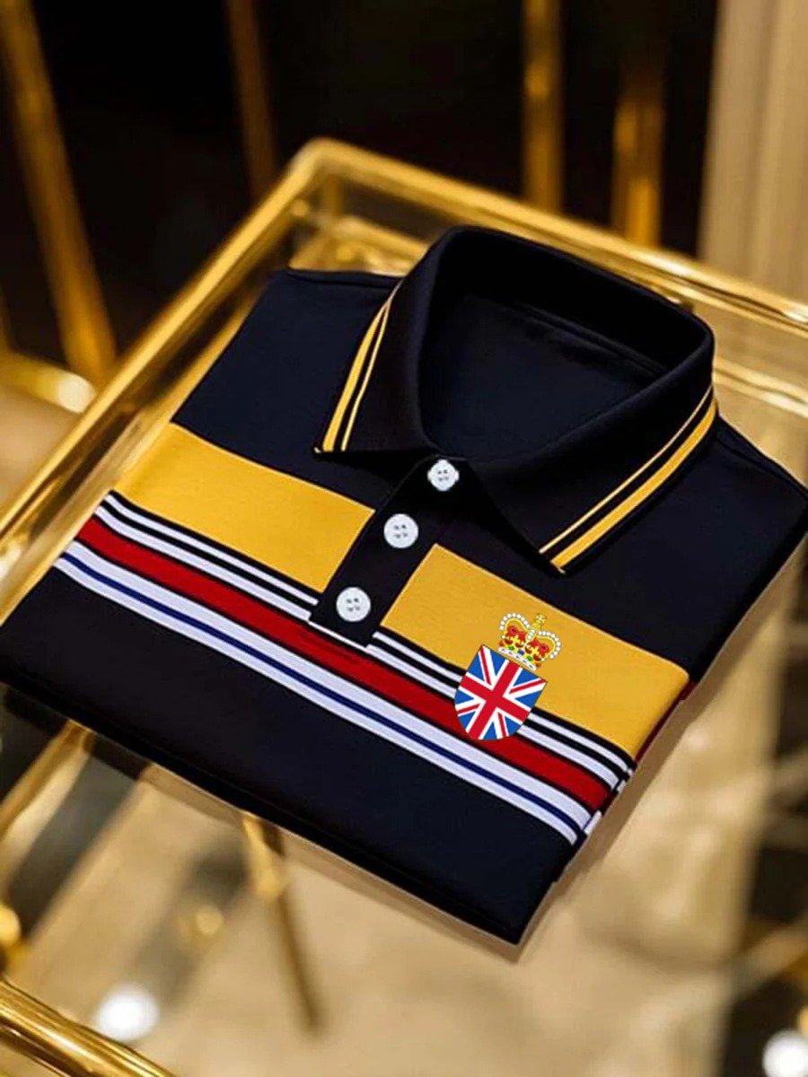 Men's Business Casual Union Jack Button Short Sleeve Polo Shirt