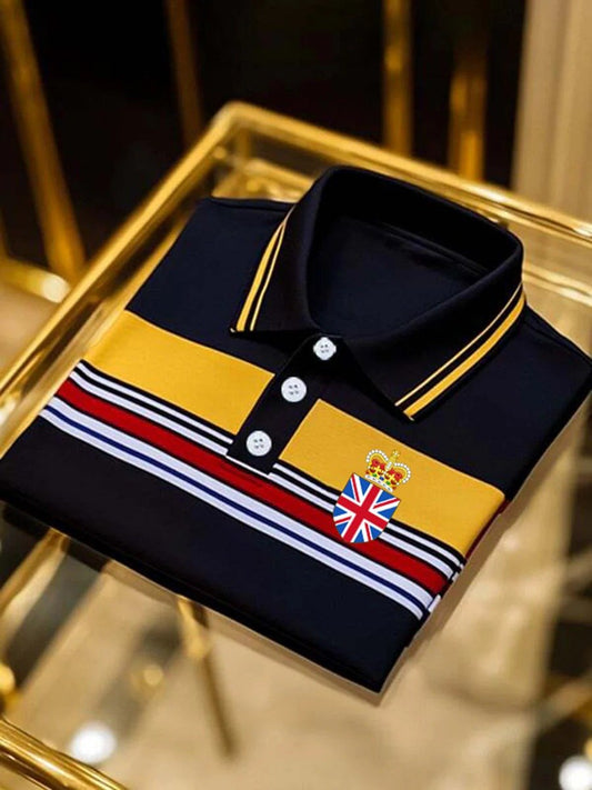 Men's Business Casual Union Jack Button Short Sleeve Polo Shirt