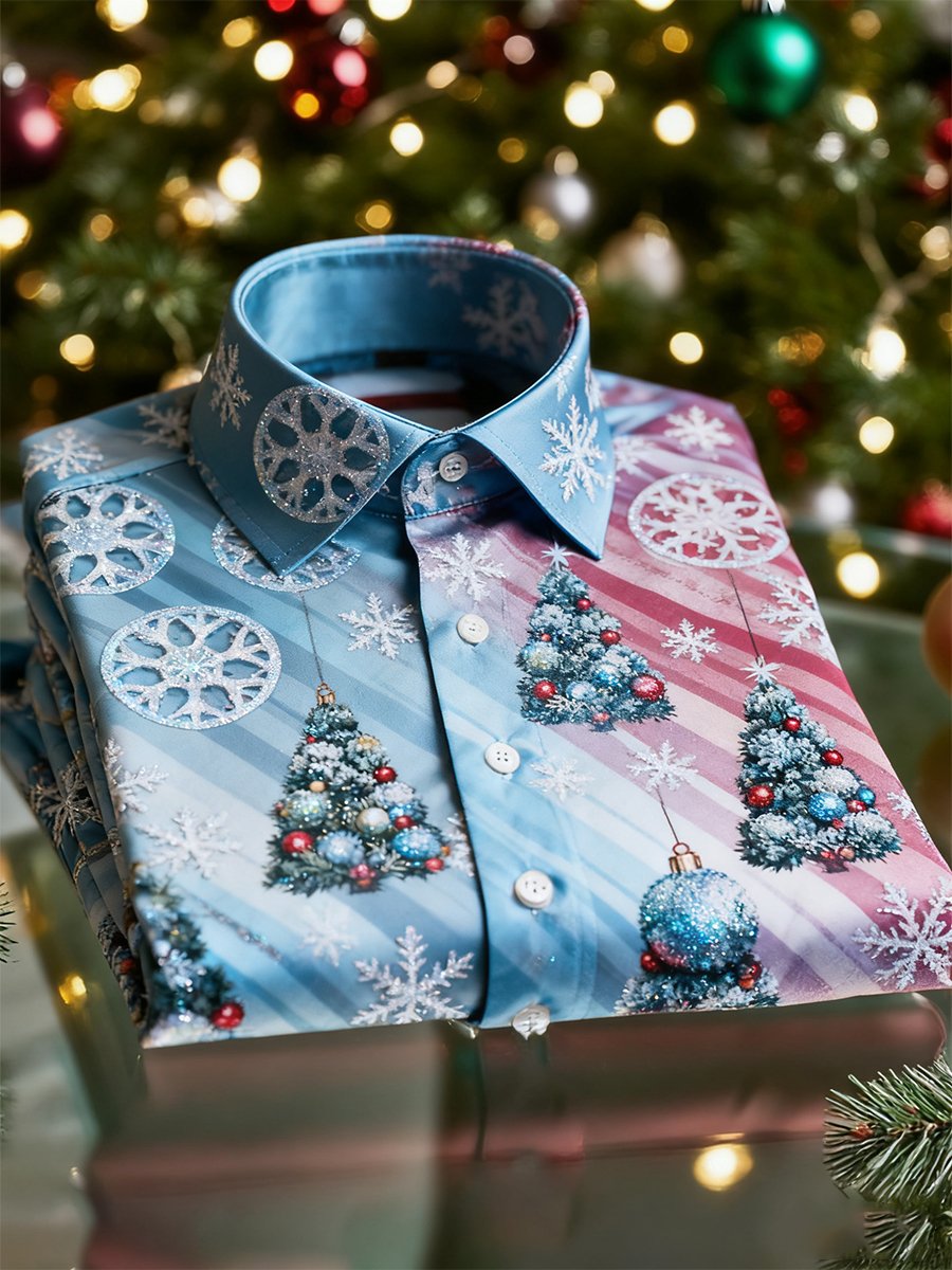 Men's  Christmas Long Sleeve Button-Down Shirt