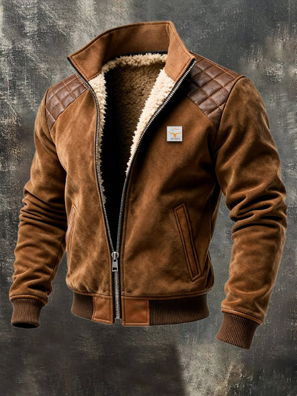 Men's Vintage Suede Splicing Warm Multi-Pocket Outdoor Jacket