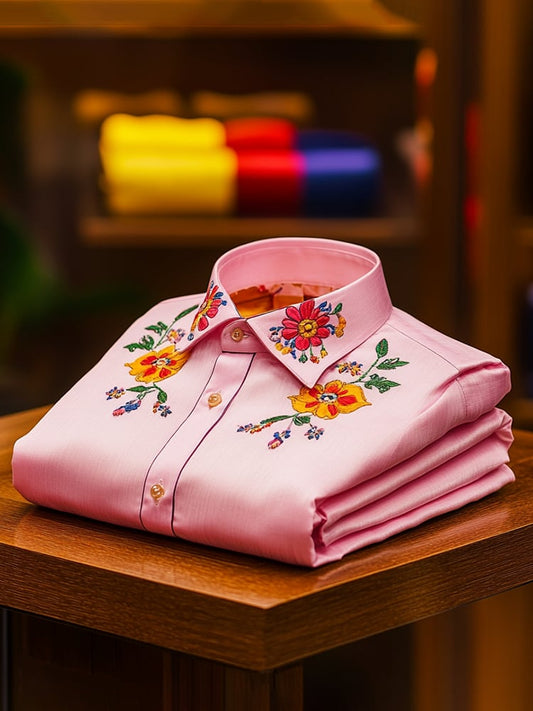 Men's Business Casual Floral Lapel Short Sleeve Shirt