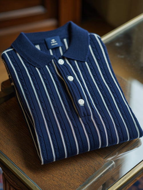 Men's Classic Business Casual Short Sleeve Cable Texture Polo Shirt