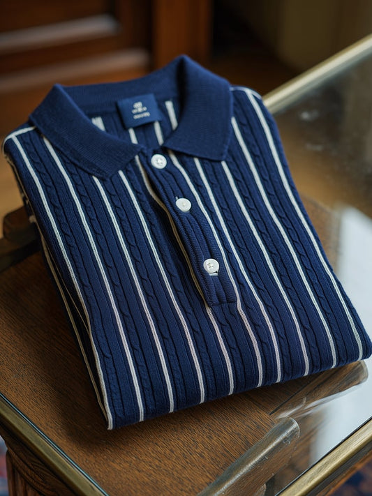 Men's Classic Business Casual Short Sleeve Cable Texture Polo Shirt